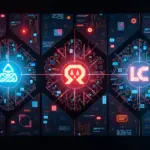 Обложка статьи с изображениями и логотипами нейросетей Midjourney, Kandinsky и Stable Diffusion с элементами текста на русском языке и интерфейсами генерации изображений.