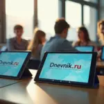 Цифровые устройства с открытыми электронными дневниками в школьном классе